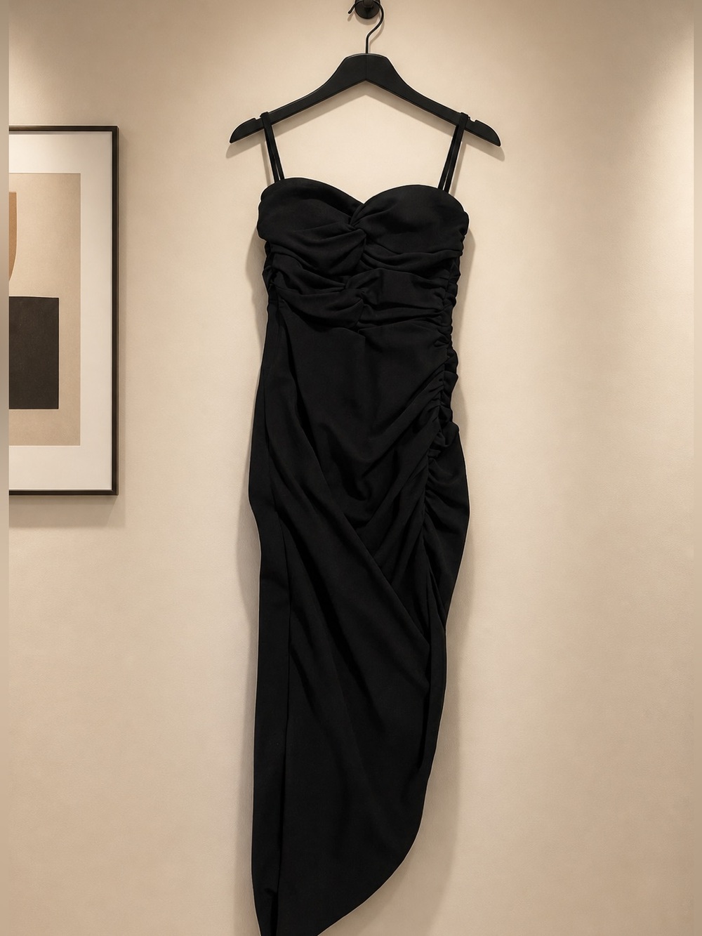 Abercrombie & Fitch Black Ruched Cutout Twist Front Midi Dress NWOT - Picture 2 of 12